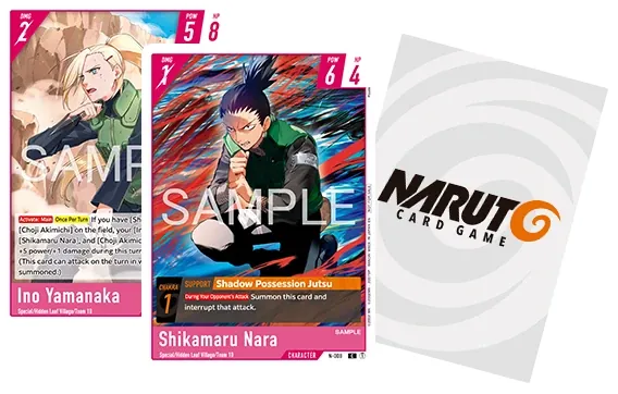 Ino Yamanaka and Shikamaru Nara (N-008) next to the card back.